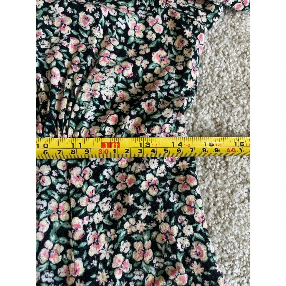 Free People Debbie-Jean Maxi Shirt Dress Black Pink Ditsy Floral Duster XS